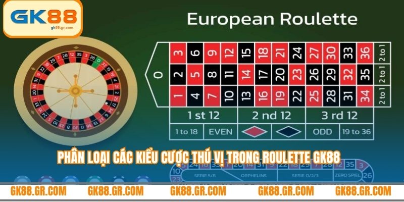 Phân loại các kiểu cược thú vị trong Roulette GK88